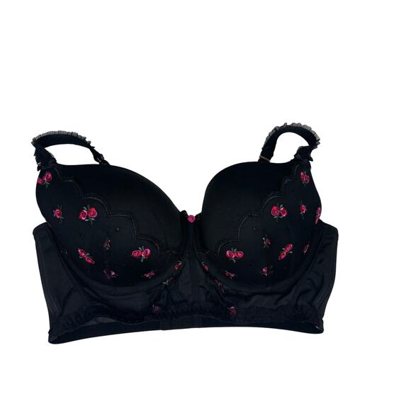 Cacique Boost Balconette Black Underwire Embroidered Rose 40DD - Picture 1 of 8